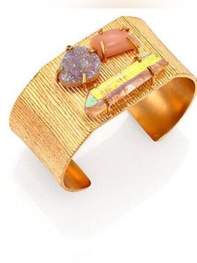 Kelly Wearstler Honolua Peach Moonstone, Druzy & Crystal Cuff Bracelet